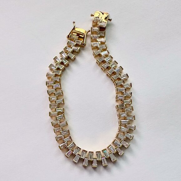 10.00 Carat Lab Created White Topaz Baguette Bracelet in Sterling 14kt Goldplate - Picture 8 of 11